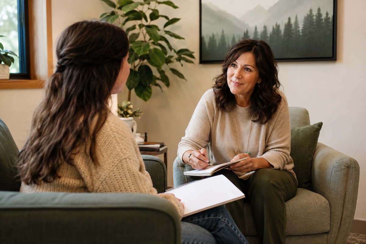 A licensed Renew counselor mentoring a counselor-in-training during a session